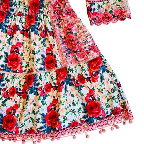 LoveShackFancy Women’s Sz M Novalie Dress in Rush of Red Mini Floral Lace - Picture 8 of 16